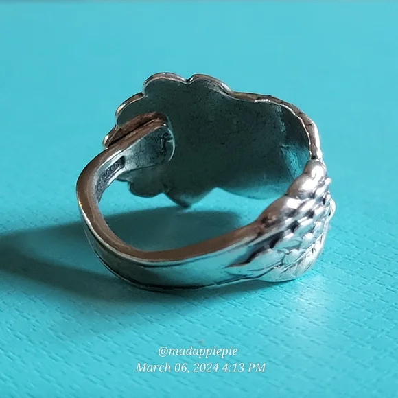 Antique Vintage Forget Me Not Spoon Ring in Sterling Silver Luxury Designer - Picture 14 of 16